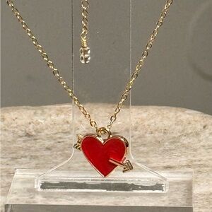 Cupid’s Arrow Red & Gold Heart Pendant Necklace